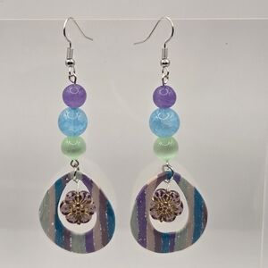 #B355-  Multicolor Beaded Earrings- Selenite Jasper And Jade Beads